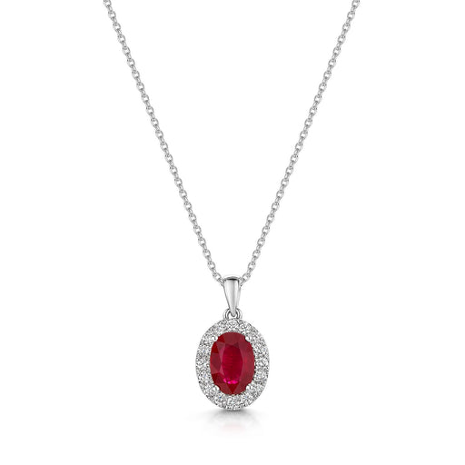 18ct White Gold Oval-Cut Ruby & Brilliant-Cut Diamond Pendant 1.10ct Necklace Michael Spiers