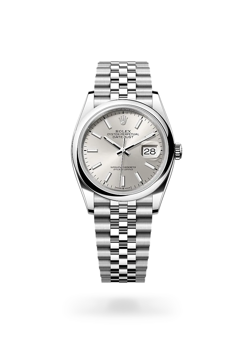 Rolex Datejust 36 in Oystersteel with a Silver dial, Domed bezel, Jubilee, five-piece links bracelet