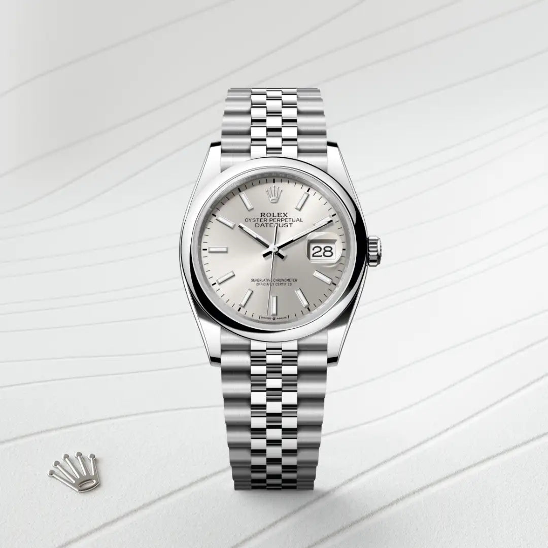 Rolex Datejust 36 in Oystersteel with a Silver dial, Domed bezel, Jubilee, five-piece links bracelet
