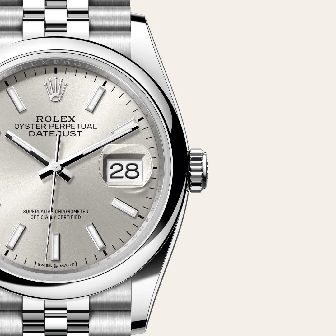 Rolex Datejust 36 in Oystersteel with a Silver dial, Domed bezel, Jubilee, five-piece links bracelet