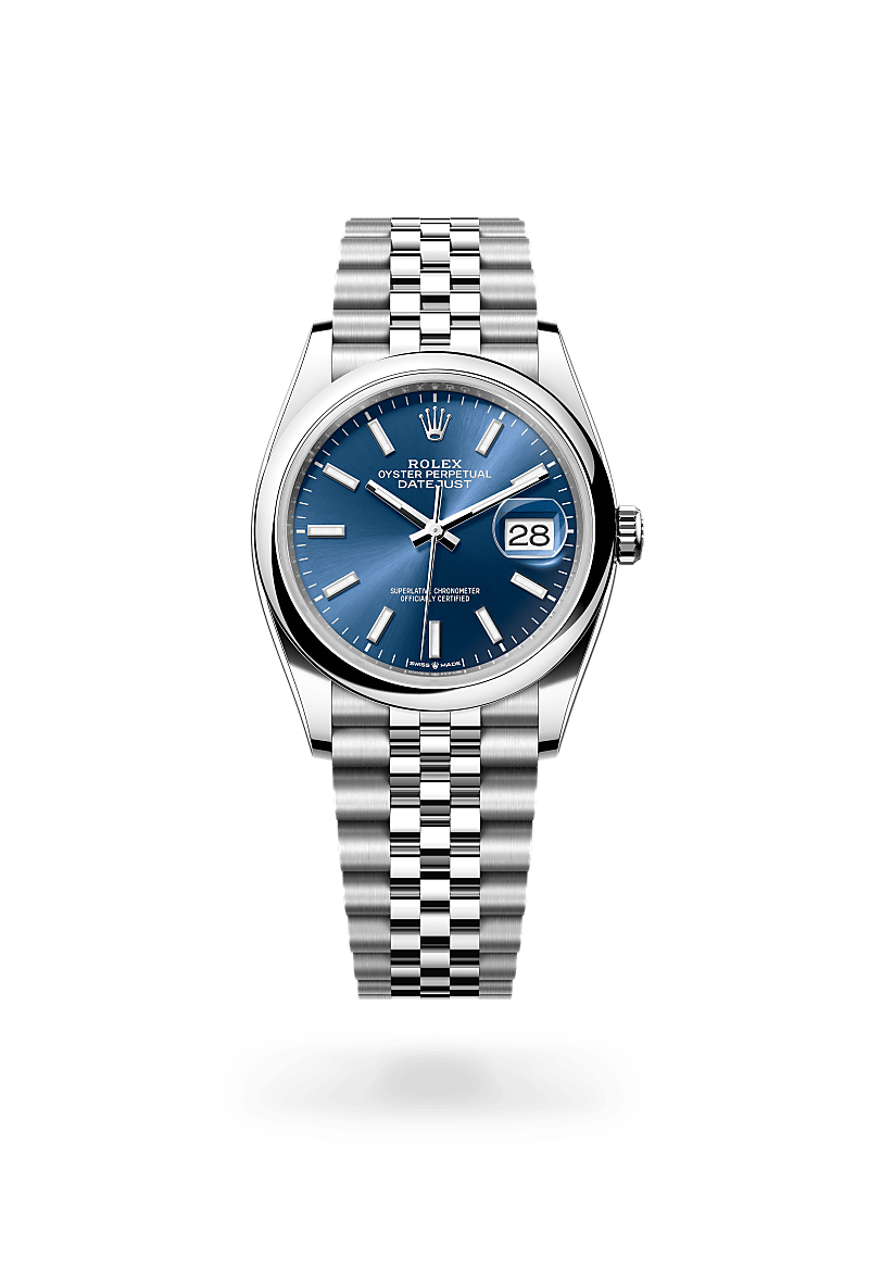 Rolex Datejust 36 in Oystersteel with a Bright blue dial, Domed bezel, Jubilee, five-piece links bracelet
