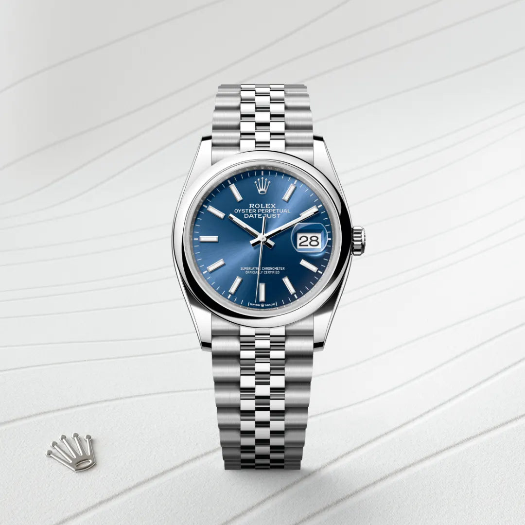 Rolex Datejust 36 in Oystersteel with a Bright blue dial, Domed bezel, Jubilee, five-piece links bracelet