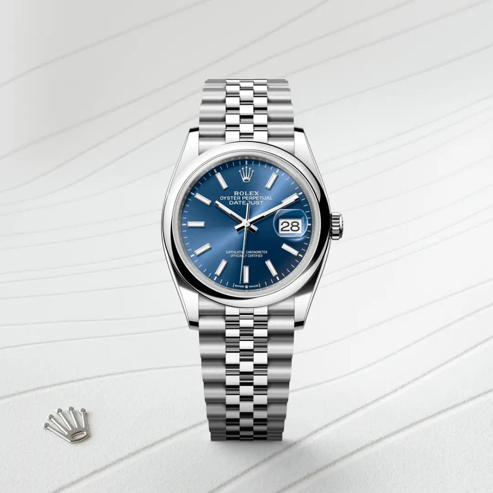 Rolex Datejust 36 in Oystersteel with a Bright blue dial, Domed bezel, Jubilee, five-piece links bracelet