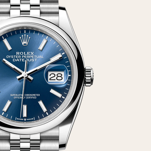 Rolex Datejust 36 in Oystersteel with a Bright blue dial, Domed bezel, Jubilee, five-piece links bracelet