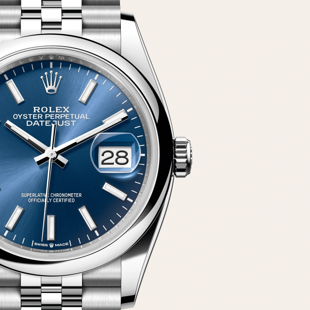 Rolex Datejust 36 in Oystersteel with a Bright blue dial, Domed bezel, Jubilee, five-piece links bracelet
