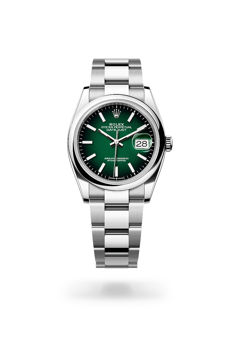 Rolex Datejust 36 in Oystersteel with a Green ombré dial, Domed bezel, Oyster, three-piece solid links bracelet