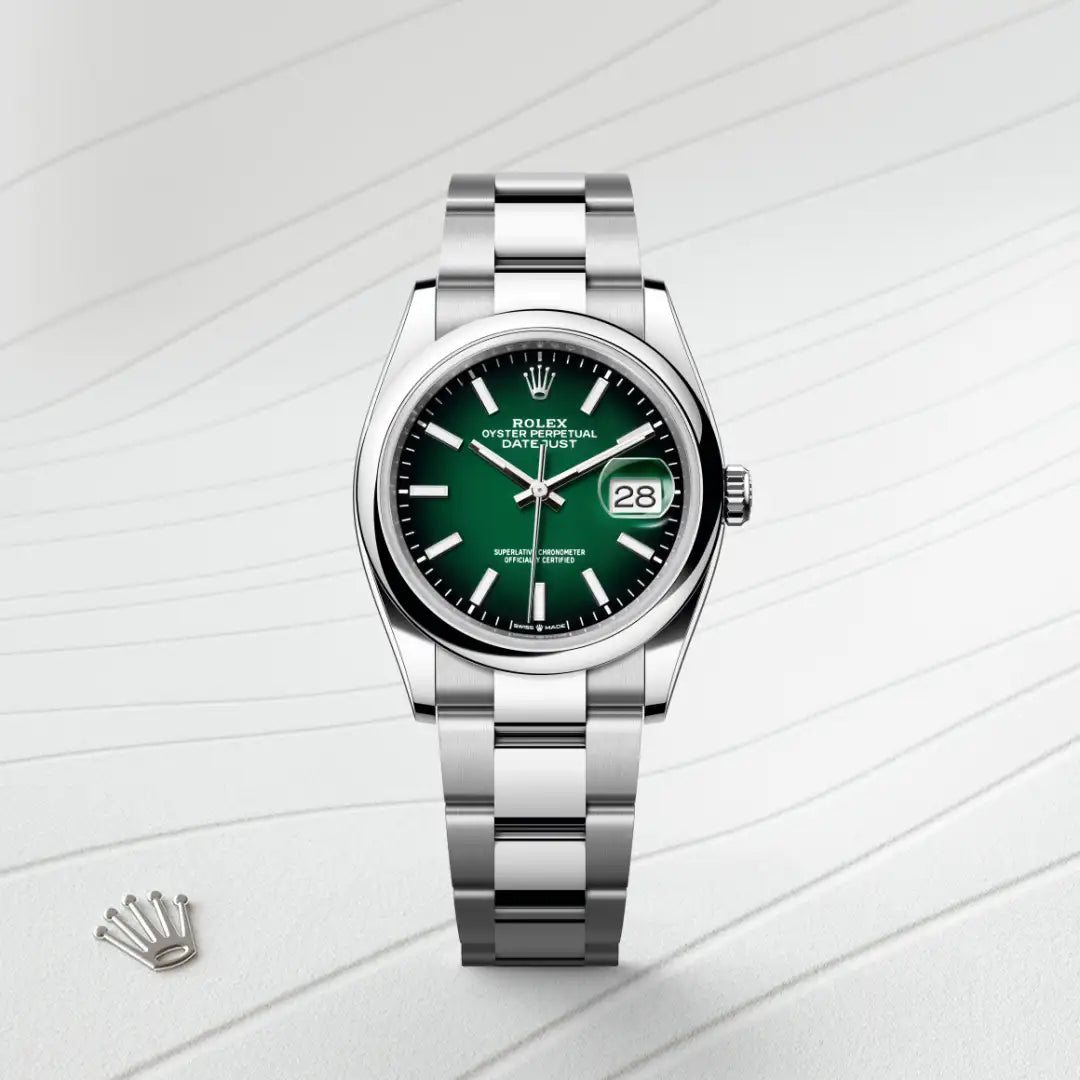 Rolex Datejust 36 in Oystersteel with a Green ombré dial, Domed bezel, Oyster, three-piece solid links bracelet