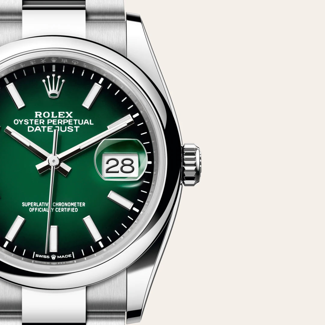 Rolex Datejust 36 in Oystersteel with a Green ombré dial, Domed bezel, Oyster, three-piece solid links bracelet