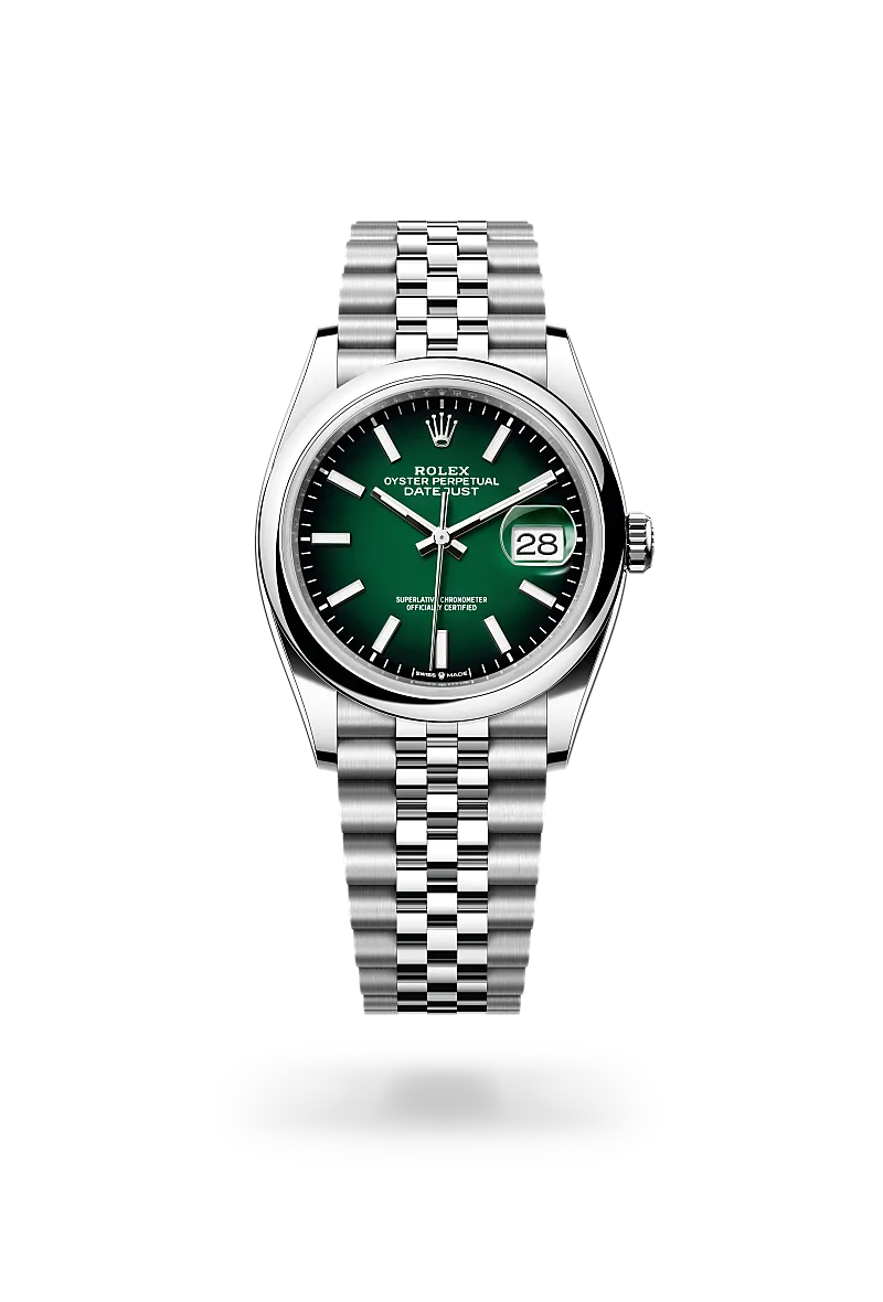 Rolex Datejust 36 in Oystersteel with a Green ombré dial, Domed bezel, Jubilee, five-piece links bracelet