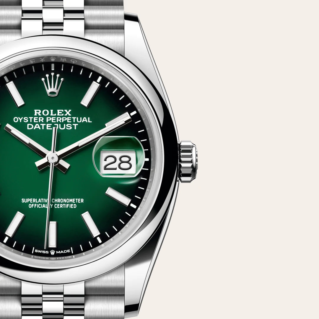 Rolex Datejust 36 in Oystersteel with a Green ombré dial, Domed bezel, Jubilee, five-piece links bracelet