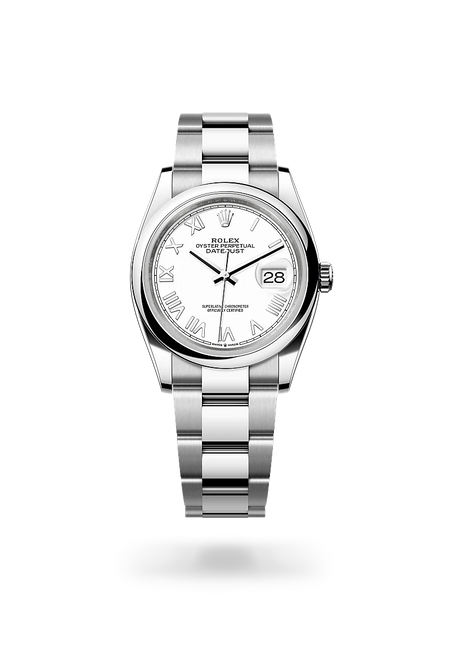 Rolex Datejust 36 in Oystersteel with a White dial, Domed bezel, Oyster, three-piece solid links bracelet