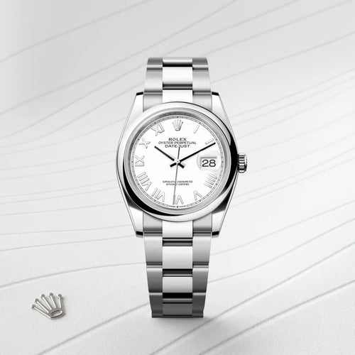Rolex Datejust 36 in Oystersteel with a White dial, Domed bezel, Oyster, three-piece solid links bracelet