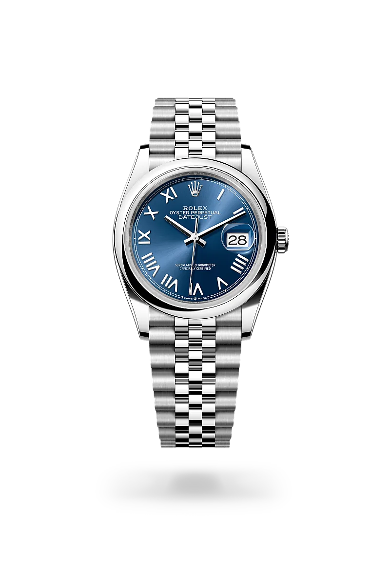 Rolex Datejust 36 in Oystersteel with a Bright blue dial, Domed bezel, Jubilee, five-piece links bracelet