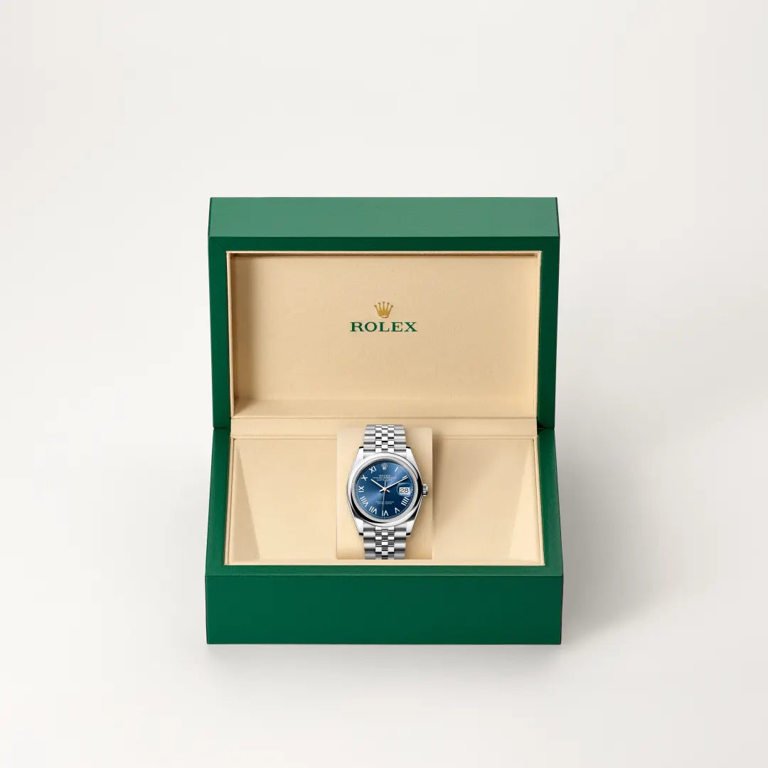 Rolex Datejust 36 in Oystersteel with a Bright blue dial, Domed bezel, Jubilee, five-piece links bracelet