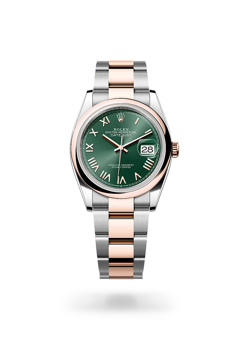 Rolex Datejust 36 in Everose Rolesor - combination of Oystersteel and Everose gold with a Mint green dial, Domed bezel, Oyster, three-piece solid links bracelet