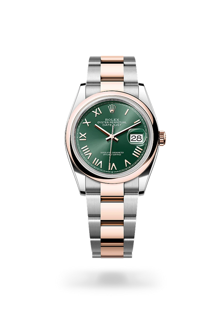 Rolex Datejust 36 in Everose Rolesor - combination of Oystersteel and Everose gold with a Mint green dial, Domed bezel, Oyster, three-piece solid links bracelet