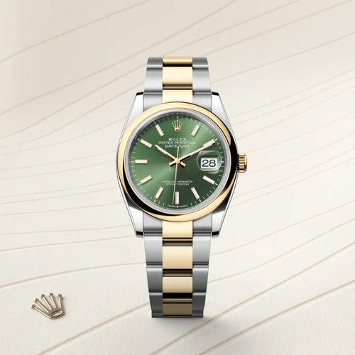 Rolex Datejust 36 in Yellow Rolesor - combination of Oystersteel and yellow gold with a Olive green dial, Domed bezel, Oyster, three-piece solid links bracelet