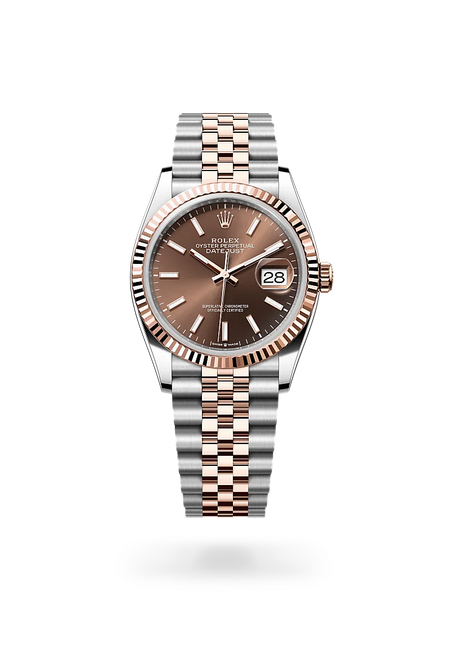 Rolex Datejust 36 in Everose Rolesor - combination of Oystersteel and Everose gold with a Chocolate dial, Fluted bezel, Jubilee, five-piece links bracelet