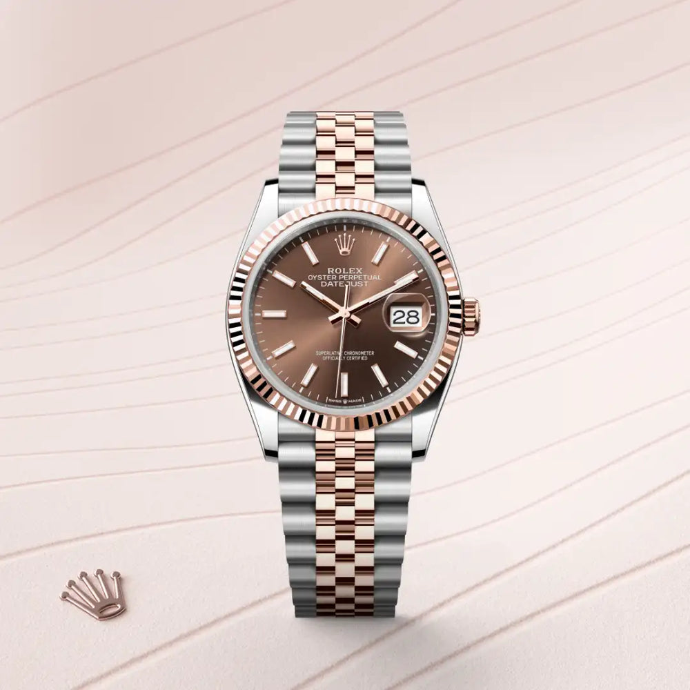 Rolex Datejust 36 in Everose Rolesor - combination of Oystersteel and Everose gold with a Chocolate dial, Fluted bezel, Jubilee, five-piece links bracelet
