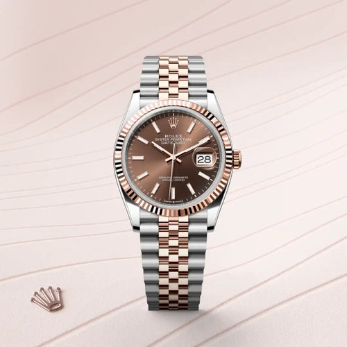 Rolex Datejust 36 in Everose Rolesor - combination of Oystersteel and Everose gold with a Chocolate dial, Fluted bezel, Jubilee, five-piece links bracelet