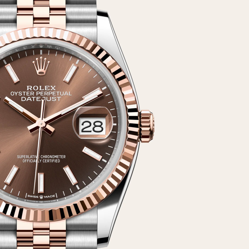 Rolex Datejust 36 in Everose Rolesor - combination of Oystersteel and Everose gold with a Chocolate dial, Fluted bezel, Jubilee, five-piece links bracelet