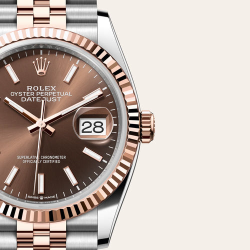 Rolex Datejust 36 in Everose Rolesor - combination of Oystersteel and Everose gold with a Chocolate dial, Fluted bezel, Jubilee, five-piece links bracelet