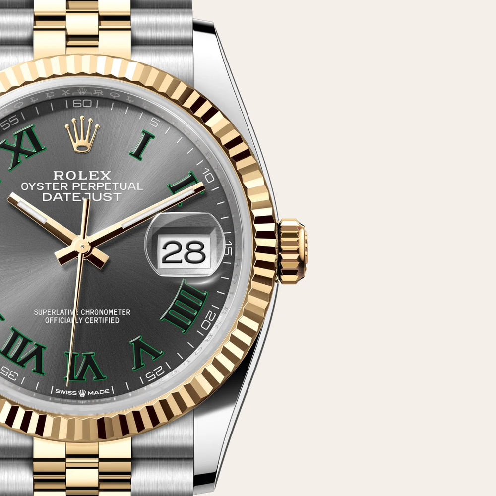Rolex Datejust 36 in Yellow Rolesor - combination of Oystersteel and yellow gold with a Slate dial, Fluted bezel, Jubilee, five-piece links bracelet
