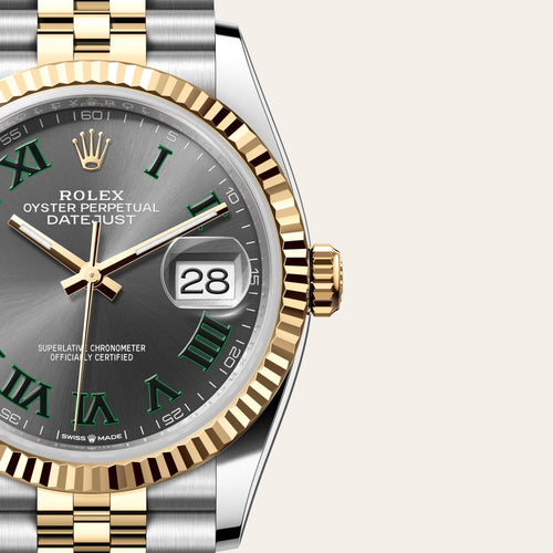 Rolex Datejust 36 in Yellow Rolesor - combination of Oystersteel and yellow gold with a Slate dial, Fluted bezel, Jubilee, five-piece links bracelet