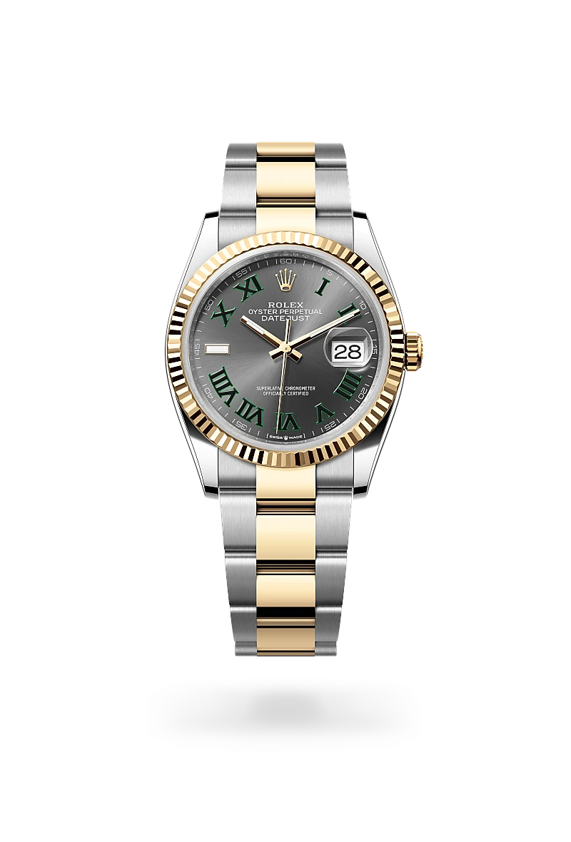 Rolex Datejust 36 in Yellow Rolesor - combination of Oystersteel and yellow gold with a Slate dial, Fluted bezel, Oyster, three-piece solid links bracelet