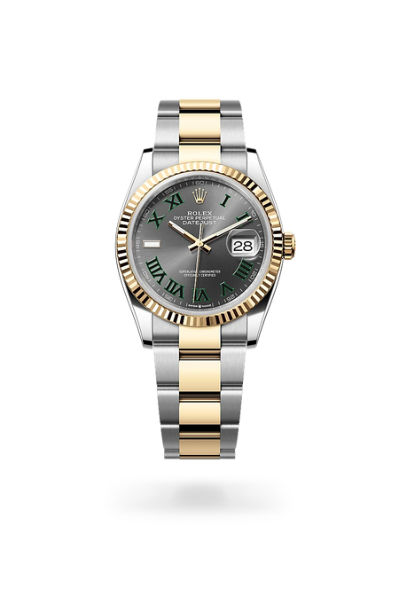 Rolex Datejust 36 in Yellow Rolesor - combination of Oystersteel and yellow gold with a Slate dial, Fluted bezel, Oyster, three-piece solid links bracelet