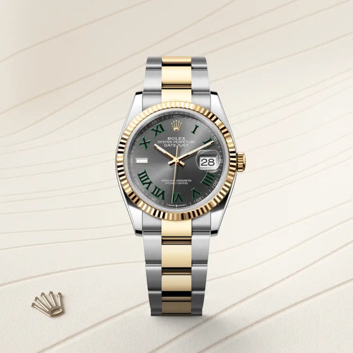 Rolex Datejust 36 in Yellow Rolesor - combination of Oystersteel and yellow gold with a Slate dial, Fluted bezel, Oyster, three-piece solid links bracelet
