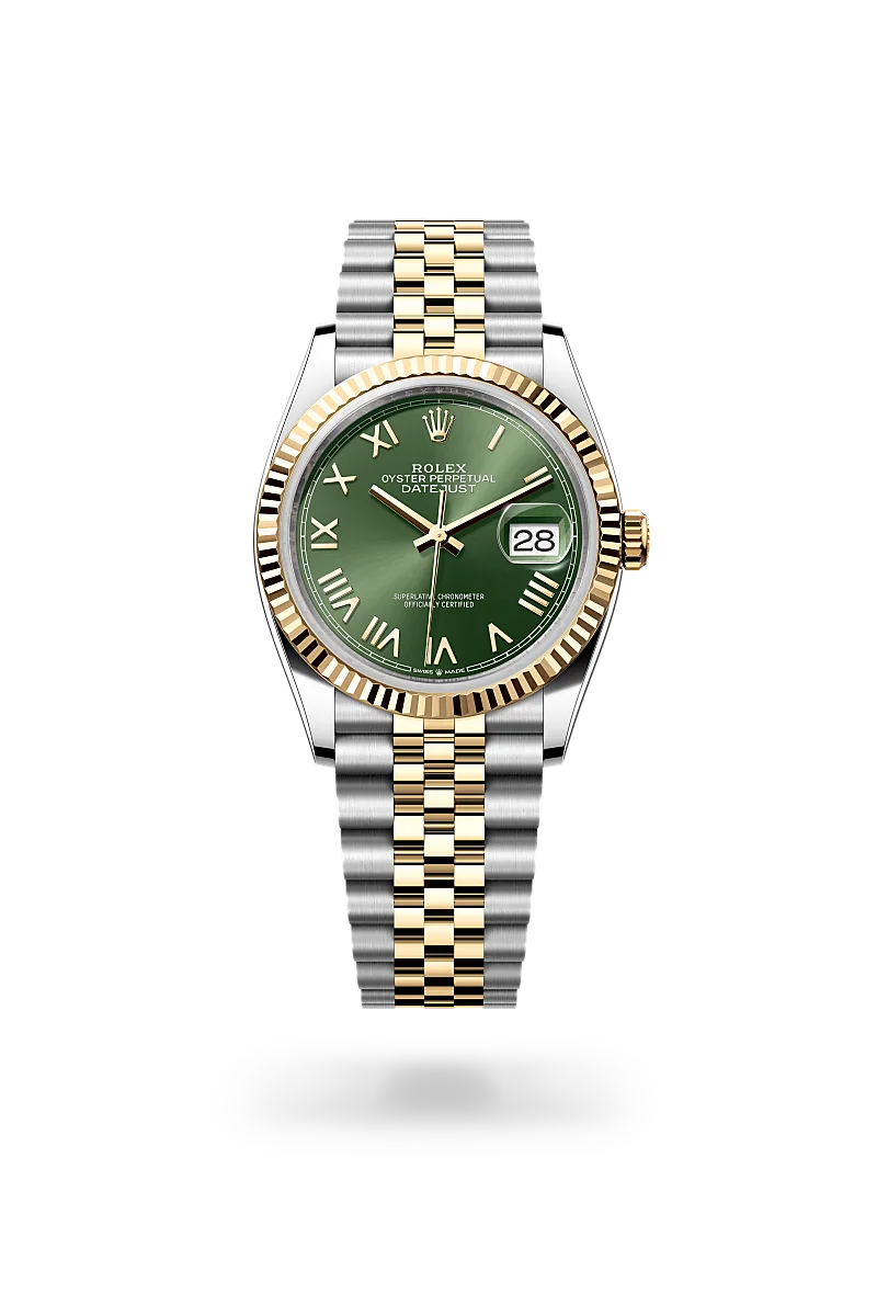 Rolex Datejust 36 in Yellow Rolesor - combination of Oystersteel and yellow gold with a Olive green dial, Fluted bezel, Jubilee, five-piece links bracelet