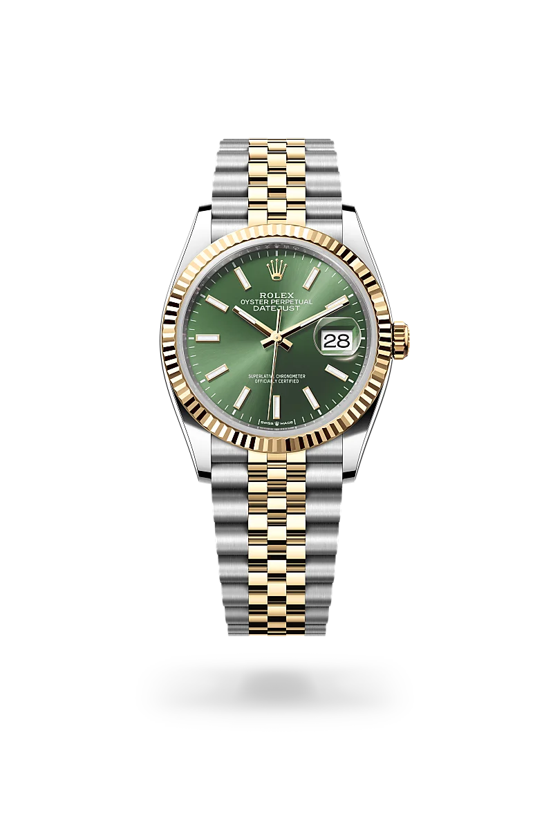 Rolex Datejust 36 in Yellow Rolesor - combination of Oystersteel and yellow gold with a Olive green dial, Fluted bezel, Jubilee, five-piece links bracelet