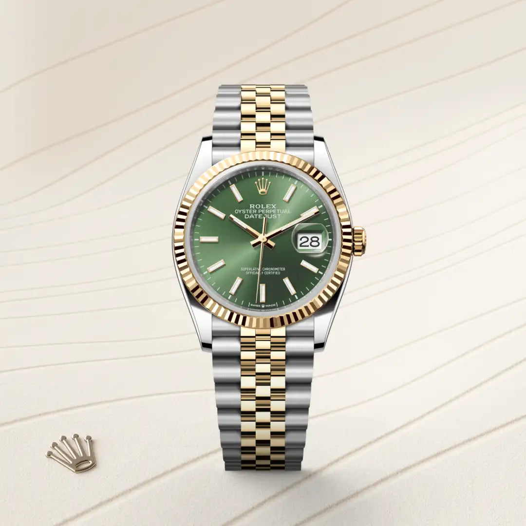 Rolex Datejust 36 in Yellow Rolesor - combination of Oystersteel and yellow gold with a Olive green dial, Fluted bezel, Jubilee, five-piece links bracelet