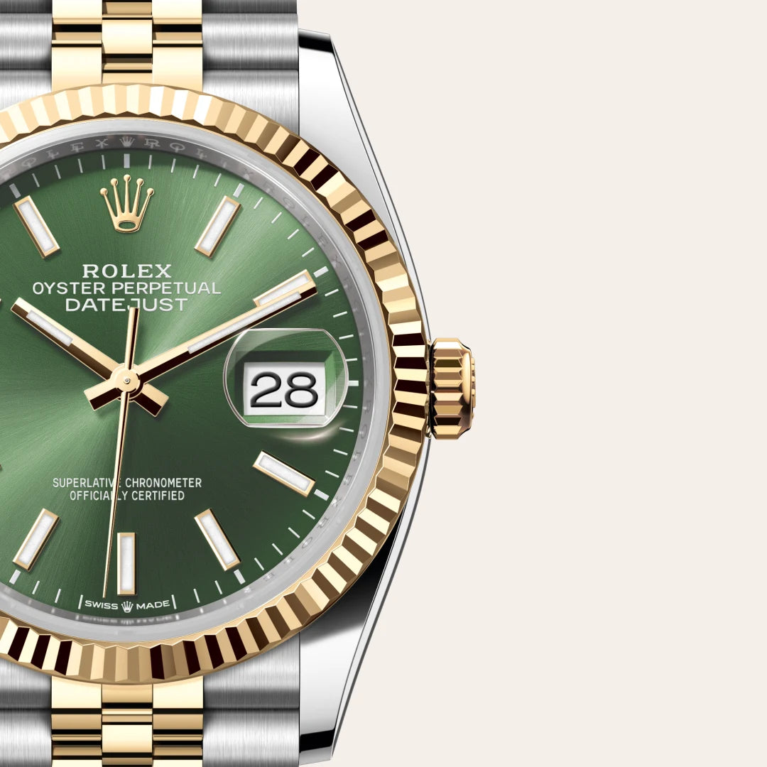 Rolex Datejust 36 in Yellow Rolesor - combination of Oystersteel and yellow gold with a Olive green dial, Fluted bezel, Jubilee, five-piece links bracelet