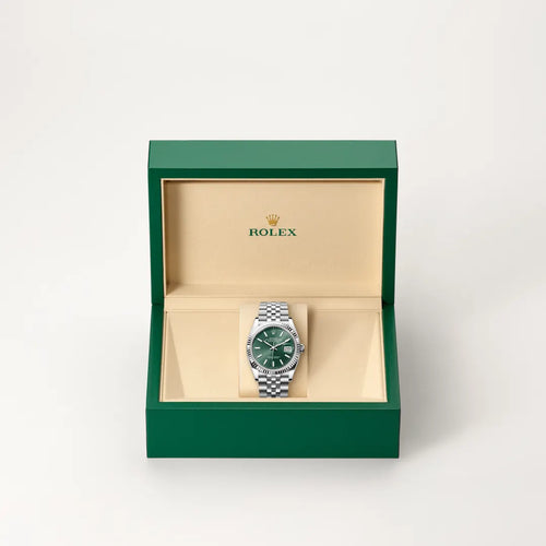 Rolex Datejust 36 in White Rolesor - combination of Oystersteel and white gold with a Mint green dial, Fluted bezel, Jubilee, five-piece links bracelet