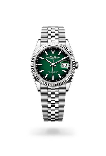 Rolex Datejust 36 in White Rolesor - combination of Oystersteel and white gold with a Green ombré dial, Fluted bezel, Jubilee, five-piece links bracelet