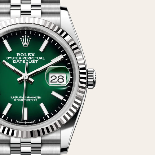 Rolex Datejust 36 in White Rolesor - combination of Oystersteel and white gold with a Green ombré dial, Fluted bezel, Jubilee, five-piece links bracelet