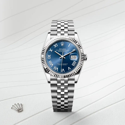 Rolex Datejust 36 in White Rolesor - combination of Oystersteel and white gold with a Bright blue dial, Fluted bezel, Jubilee, five-piece links bracelet