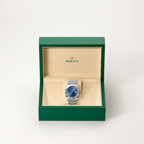 Rolex Datejust 36 in White Rolesor - combination of Oystersteel and white gold with a Bright blue dial, Fluted bezel, Jubilee, five-piece links bracelet