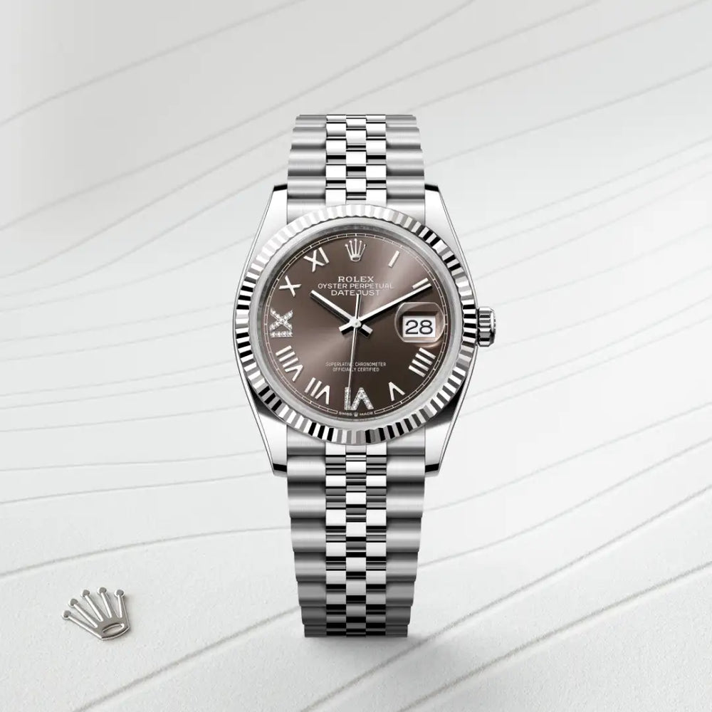 Rolex Datejust 36 in White Rolesor - combination of Oystersteel and white gold with a Dark grey set with diamonds dial, Fluted bezel, Jubilee, five-piece links bracelet