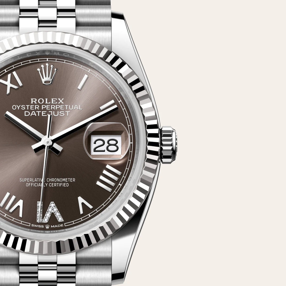 Rolex Datejust 36 in White Rolesor - combination of Oystersteel and white gold with a Dark grey set with diamonds dial, Fluted bezel, Jubilee, five-piece links bracelet