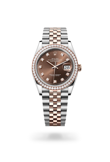Rolex Datejust 36 in Everose Rolesor - combination of Oystersteel and Everose gold with a Chocolate set with diamonds dial, Diamond-set bezel, Jubilee, five-piece links bracelet
