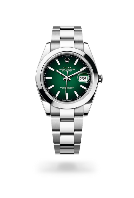 Rolex Datejust 41 in Oystersteel with a Green ombré dial, Smooth bezel, Oyster, three-piece solid links bracelet