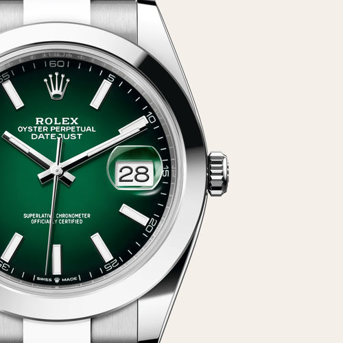 Rolex Datejust 41 in Oystersteel with a Green ombré dial, Smooth bezel, Oyster, three-piece solid links bracelet