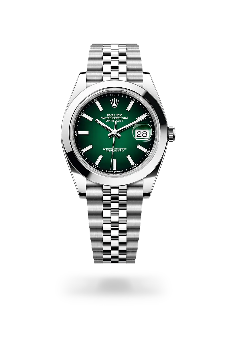 Rolex Datejust 41 in Oystersteel with a Green ombré dial, Smooth bezel, Jubilee, five-piece links bracelet