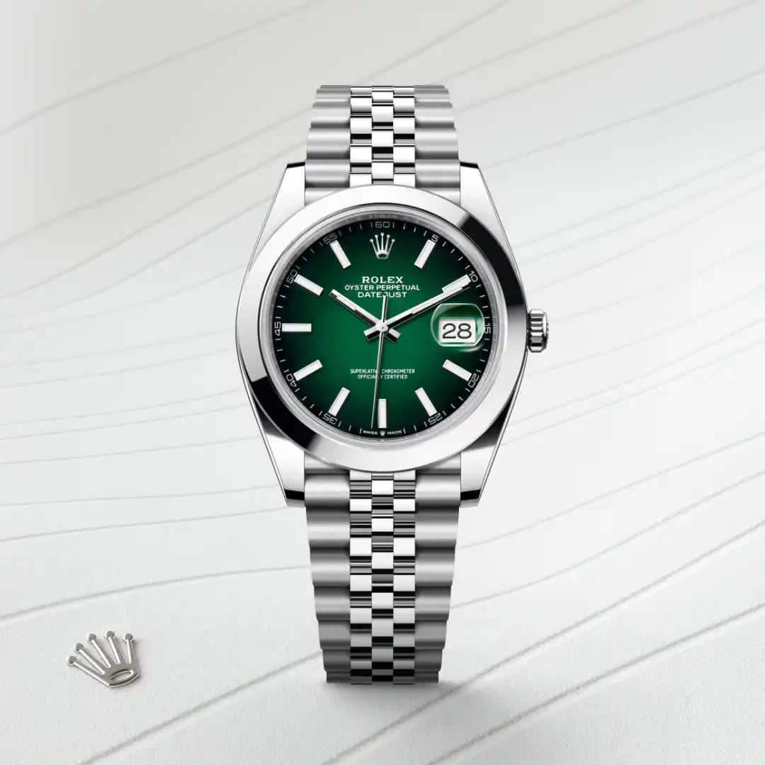 Rolex Datejust 41 in Oystersteel with a Green ombré dial, Smooth bezel, Jubilee, five-piece links bracelet