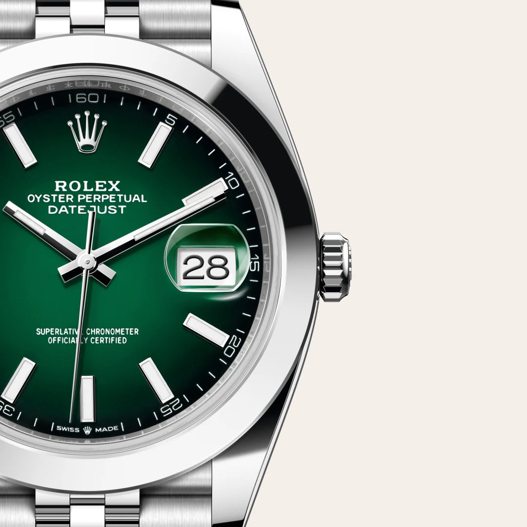 Rolex Datejust 41 in Oystersteel with a Green ombré dial, Smooth bezel, Jubilee, five-piece links bracelet