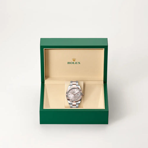 Rolex Datejust 41 in Everose Rolesor - combination of Oystersteel and Everose gold with a Sundust set with diamonds dial, Fluted bezel, Oyster, three-piece solid links bracelet