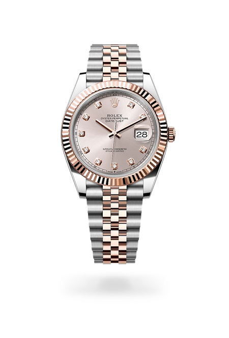 Rolex Datejust 41 in Everose Rolesor - combination of Oystersteel and Everose gold with a Sundust set with diamonds dial, Fluted bezel, Jubilee, five-piece links bracelet